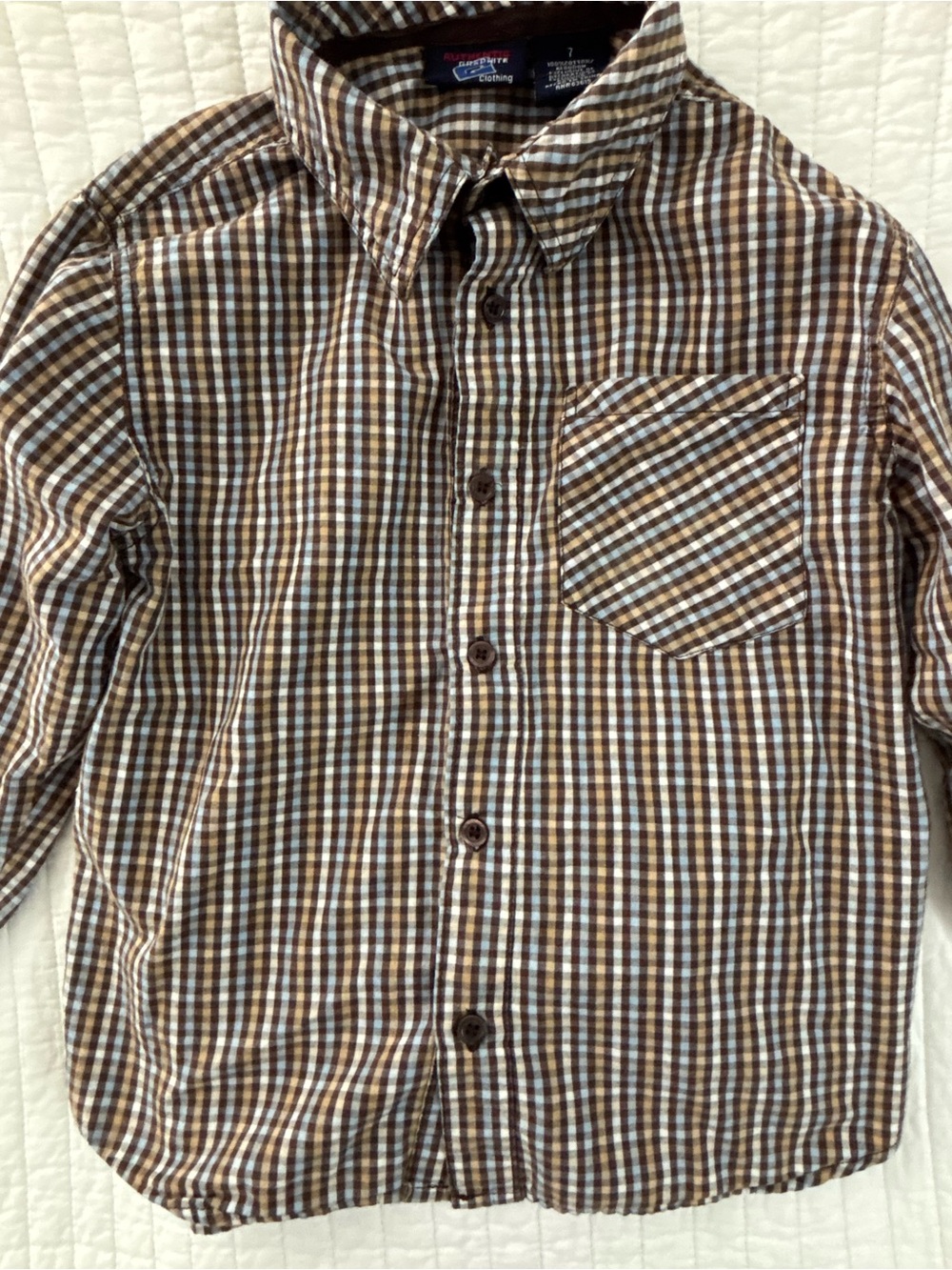Casual Brown Plaid Button-Down Shirt for Kids